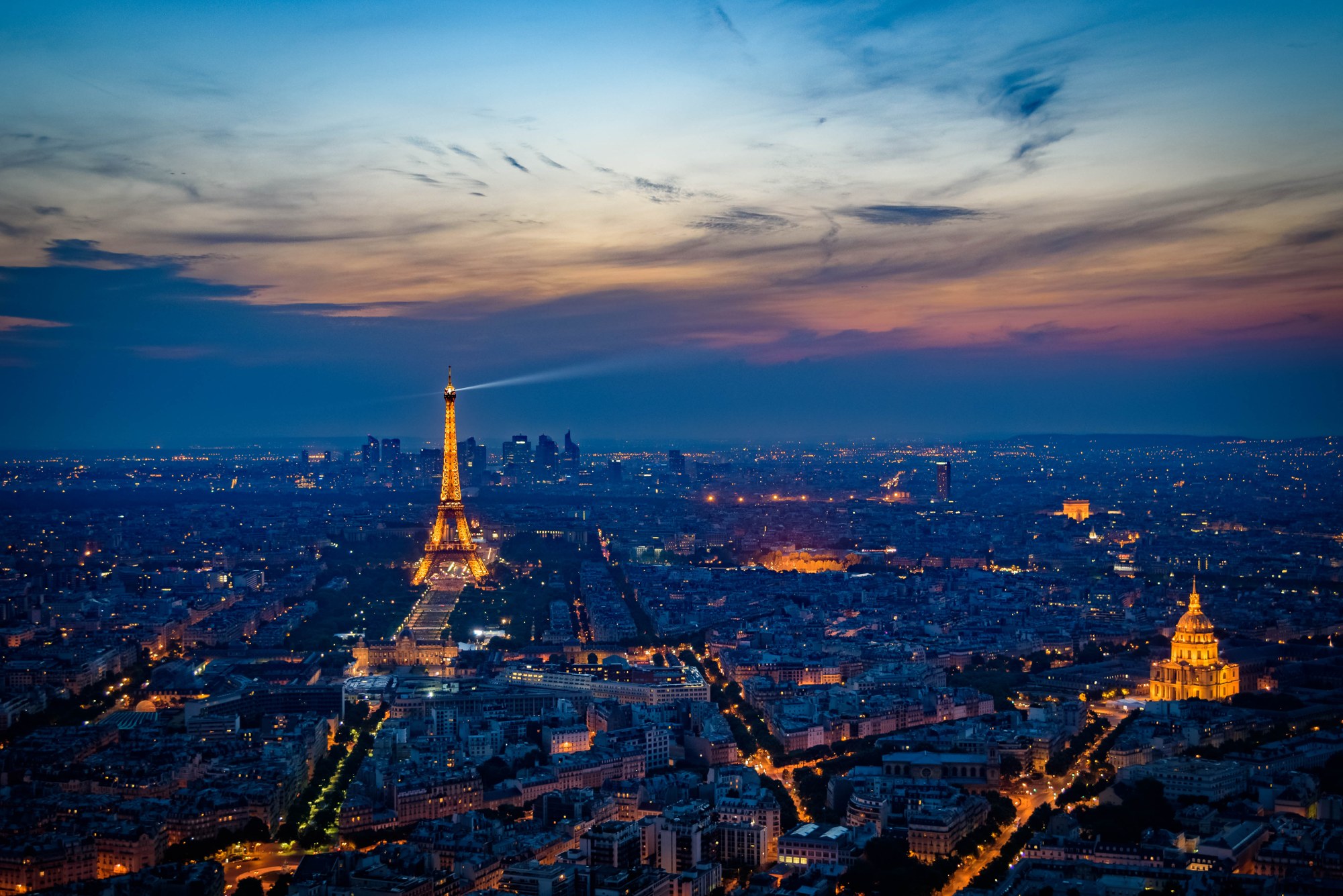 The Eiffel Tower overlooking Paris at sunset